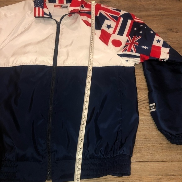 VTG 90s Flag Wear Red White & Blue Multi Flag Full Zip Windbreaker Oversized M - Picture 6 of 8